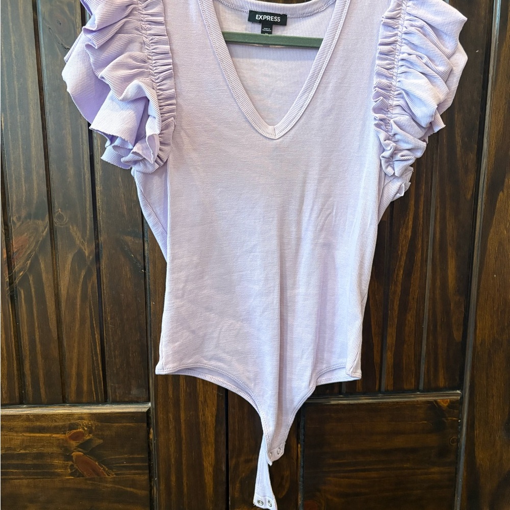 Express Light Purple Ruffle Sleeve Bodysuit